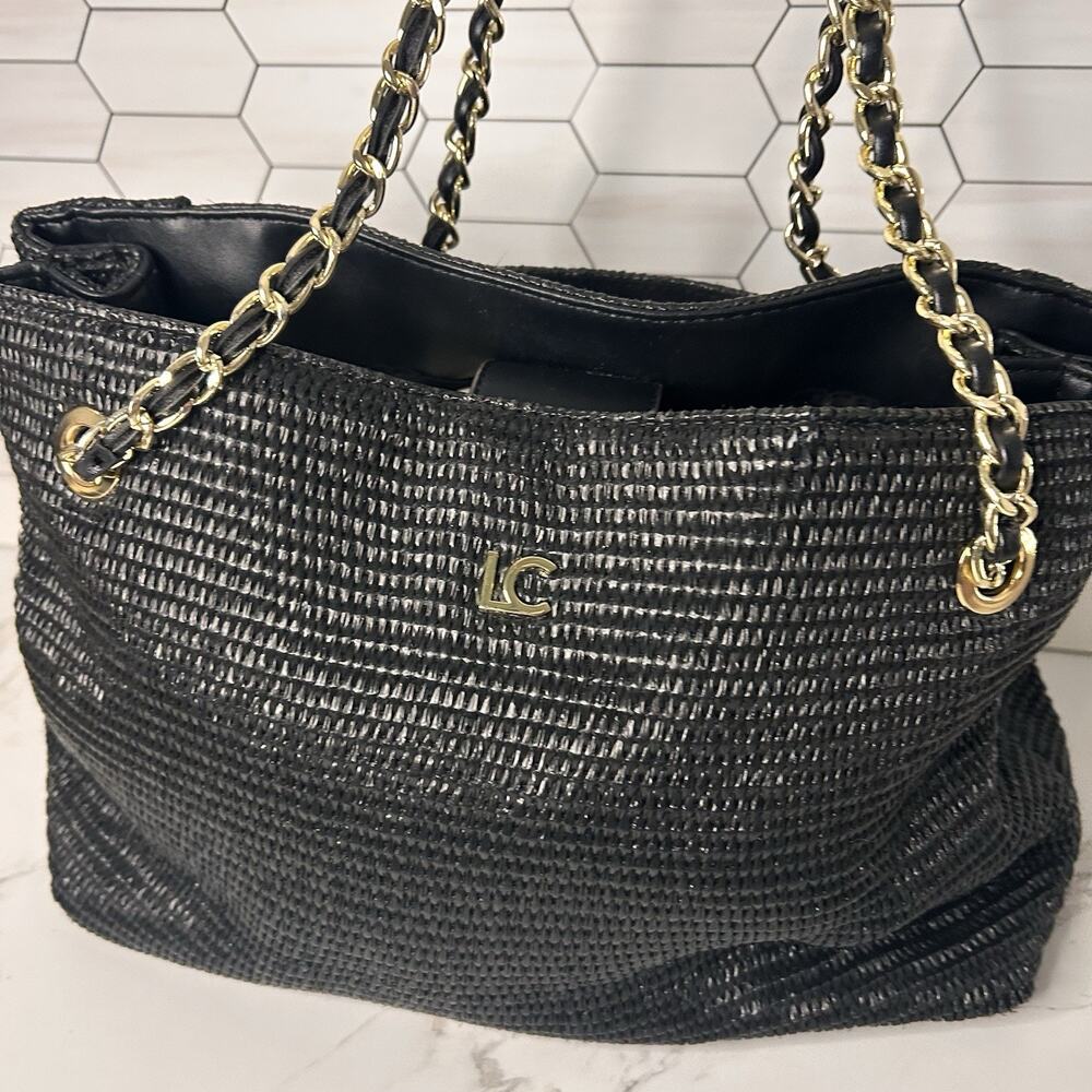 Liz Claiborne Y2K Black Woven Chain Tote Large Slouchy Shoulder Bag
